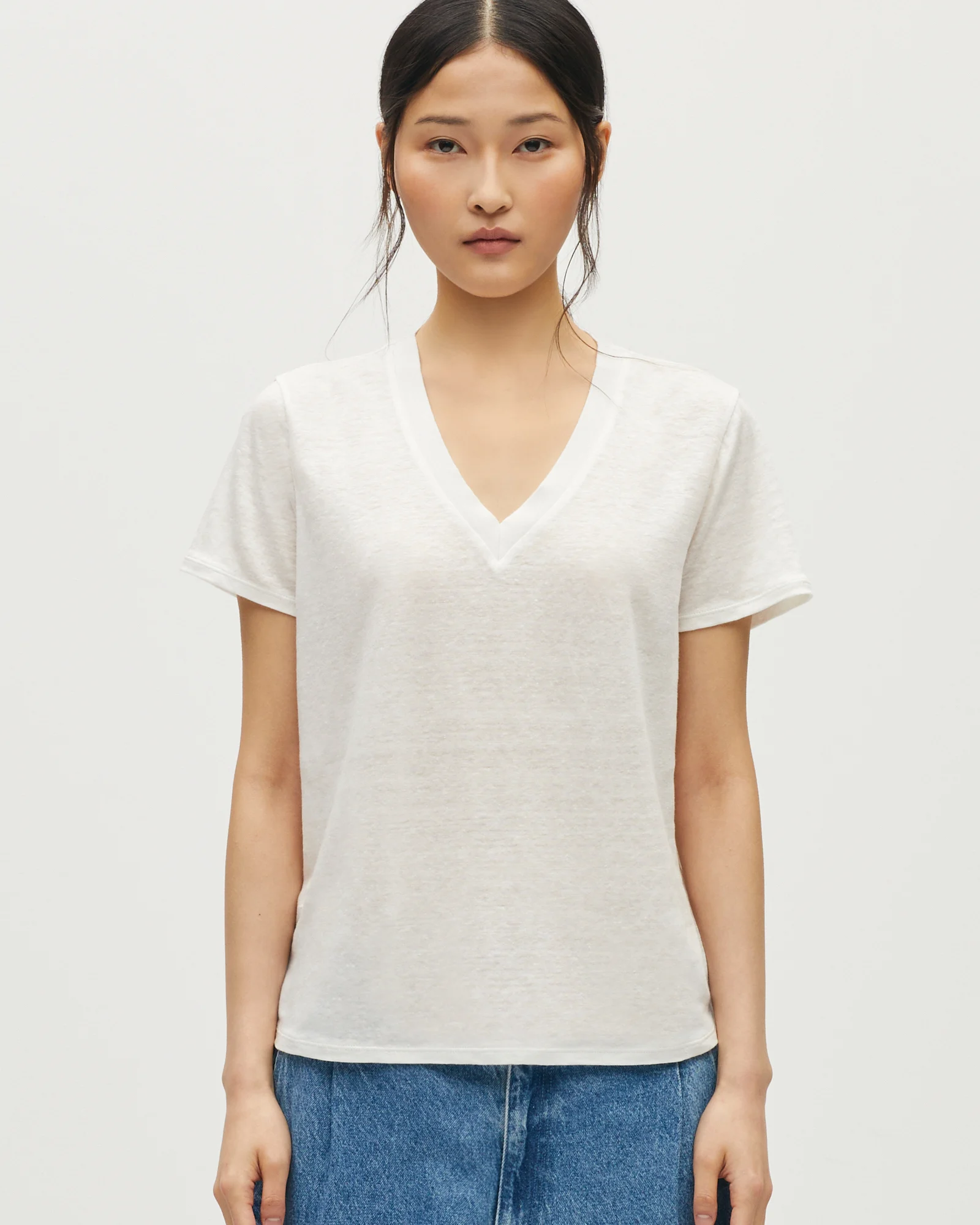 T-shirt col V en lin