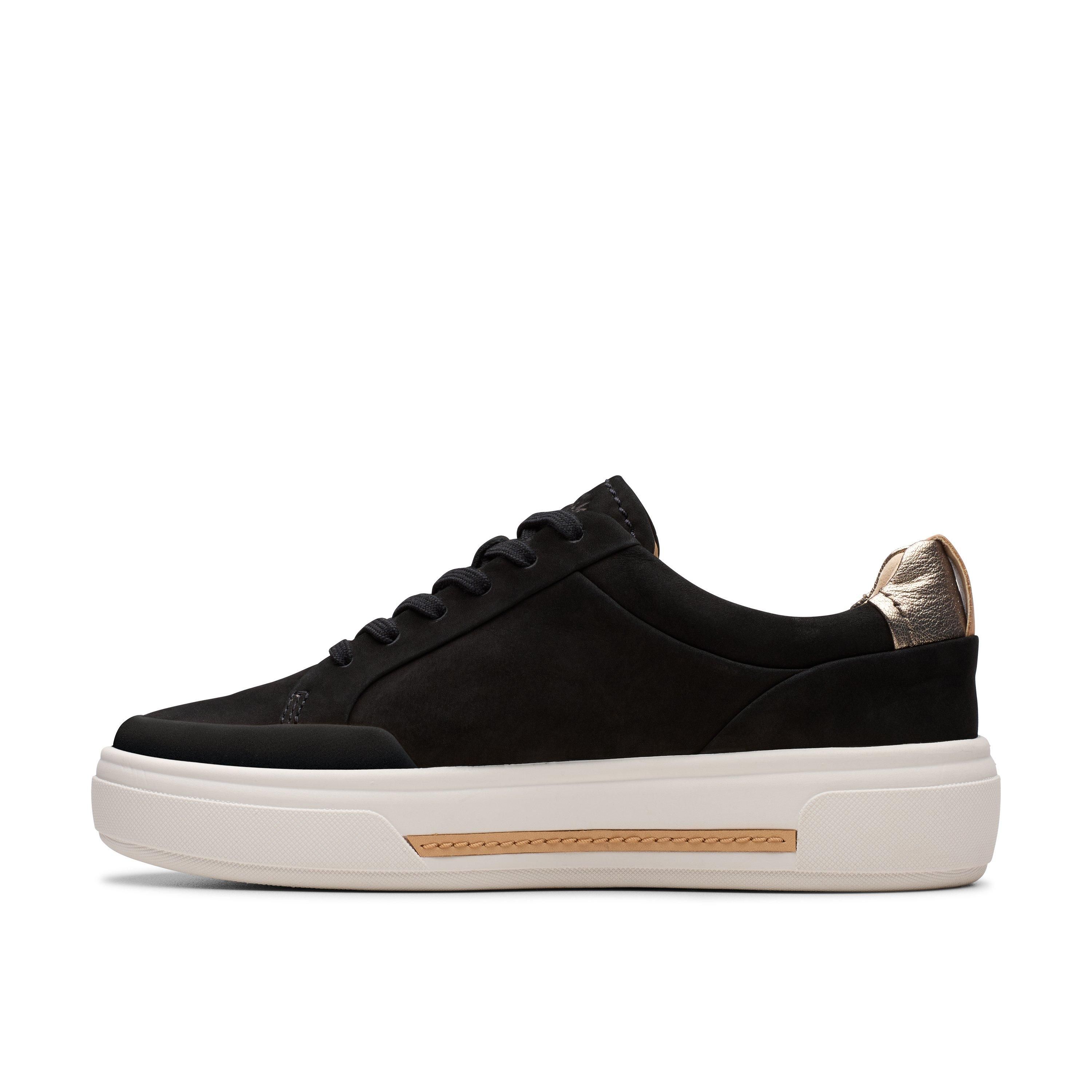 Clarks Hollyhock Zip Black Nubuck Trainers,Lace Up