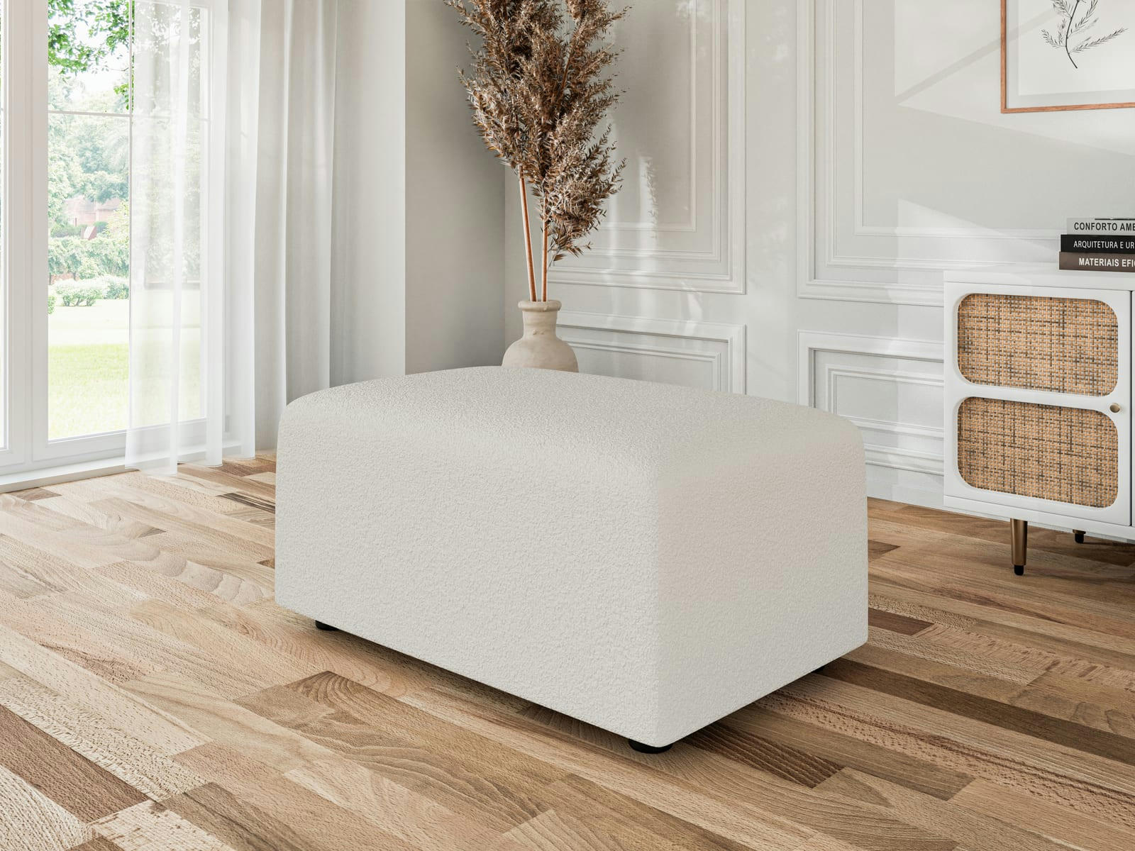 MILO - Pouf carré en tissu   blanc
