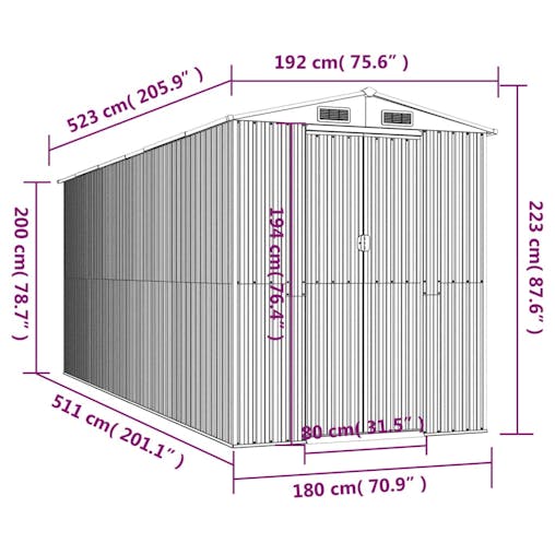 NNEVL Garden Shed Green 192x523x223 cm Galvanised Steel