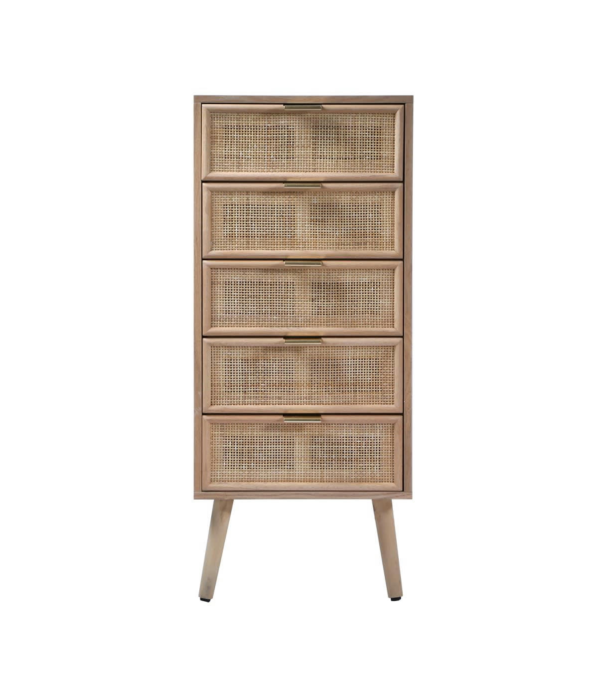 - Chiffonnier 5 tiroirs façades en rotin naturel - L37 x H100 cm