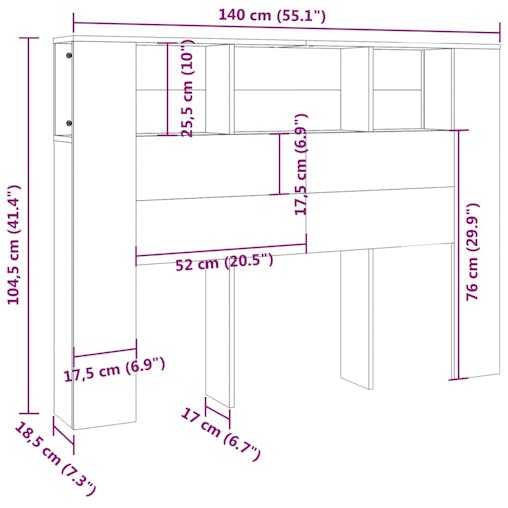 NNEVL Headboard Cabinet White 140x18.5x104.5 cm
