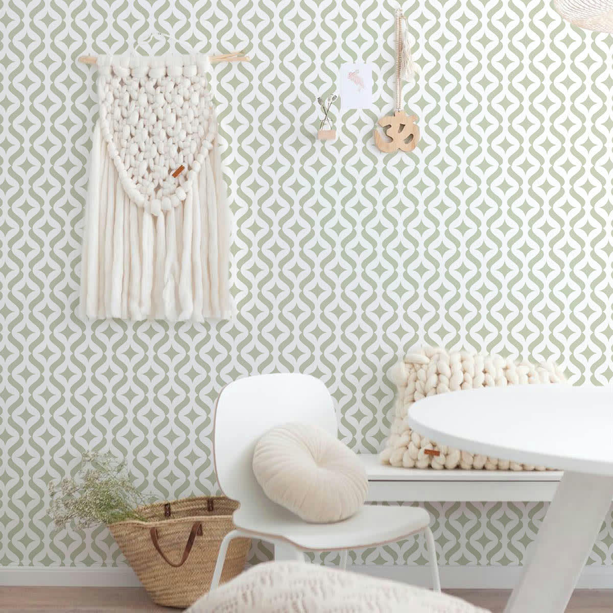 MODERN - Papier peint vinyle adhésif moderne sauge 50x300 cm