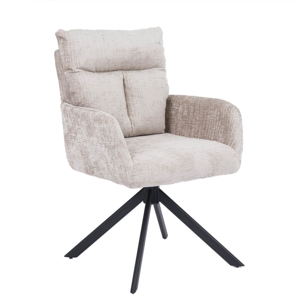 Home Deluxe ALUNA chenille eetkamerstoel met armleuningen - set van 1 beige