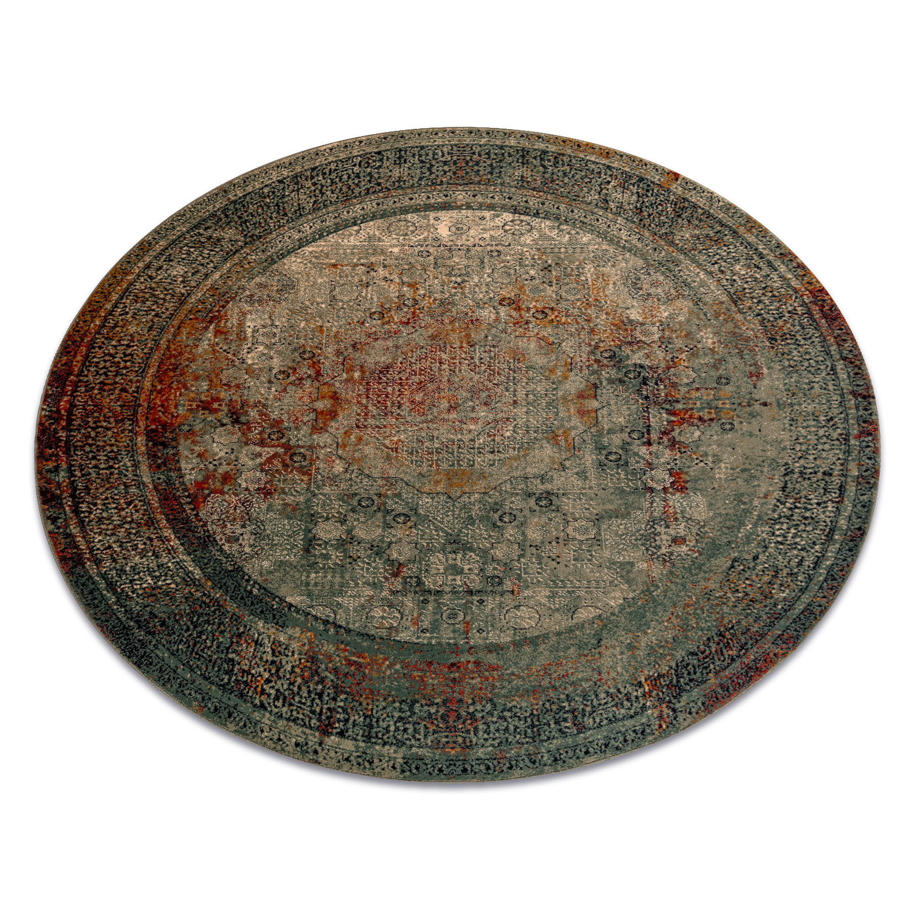 Dywan wełniany OMEGA MAMLUK - Rozeta vintage szmaragd koło 135 cm