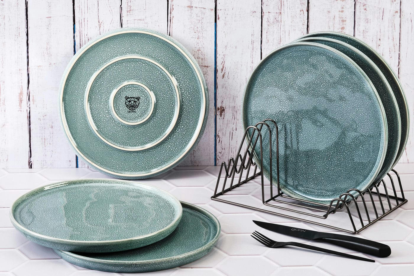 MAGMA - Lot de 6 assiettes plates en grès bleu D27