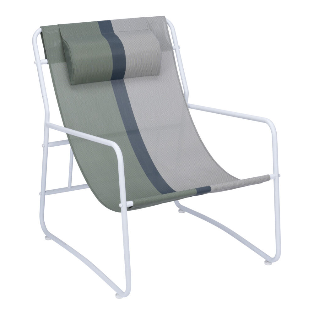 Fauteuil de jardin relax acier et textilène vert et blanc Oslow 83xH86x65cm