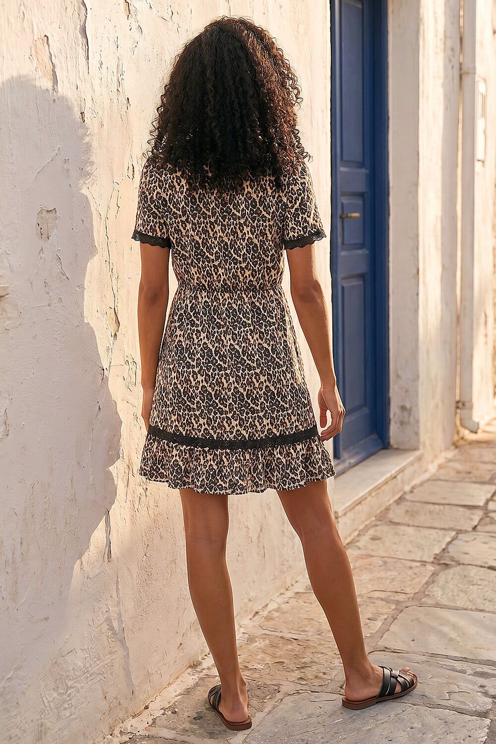 Roman Animal Print Embroidered Stretch Short Dress