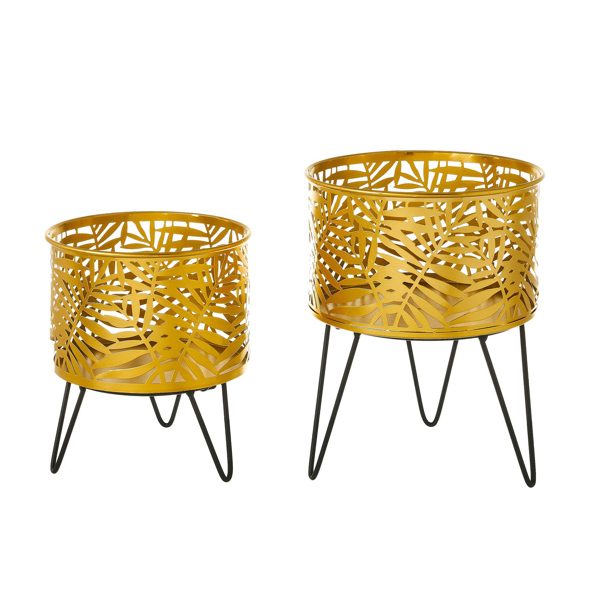 - Set de 2 supports pots plante en métal doré et noir - 20.5x20.5x29.5cm