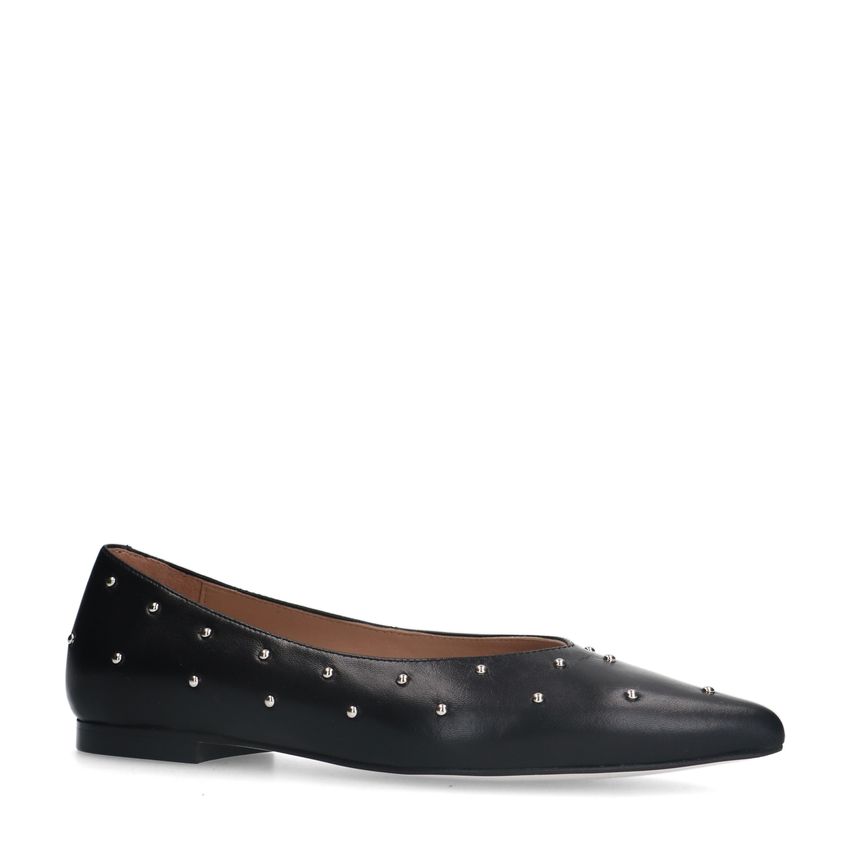 Manfield Zwarte leren ballerina's met studs