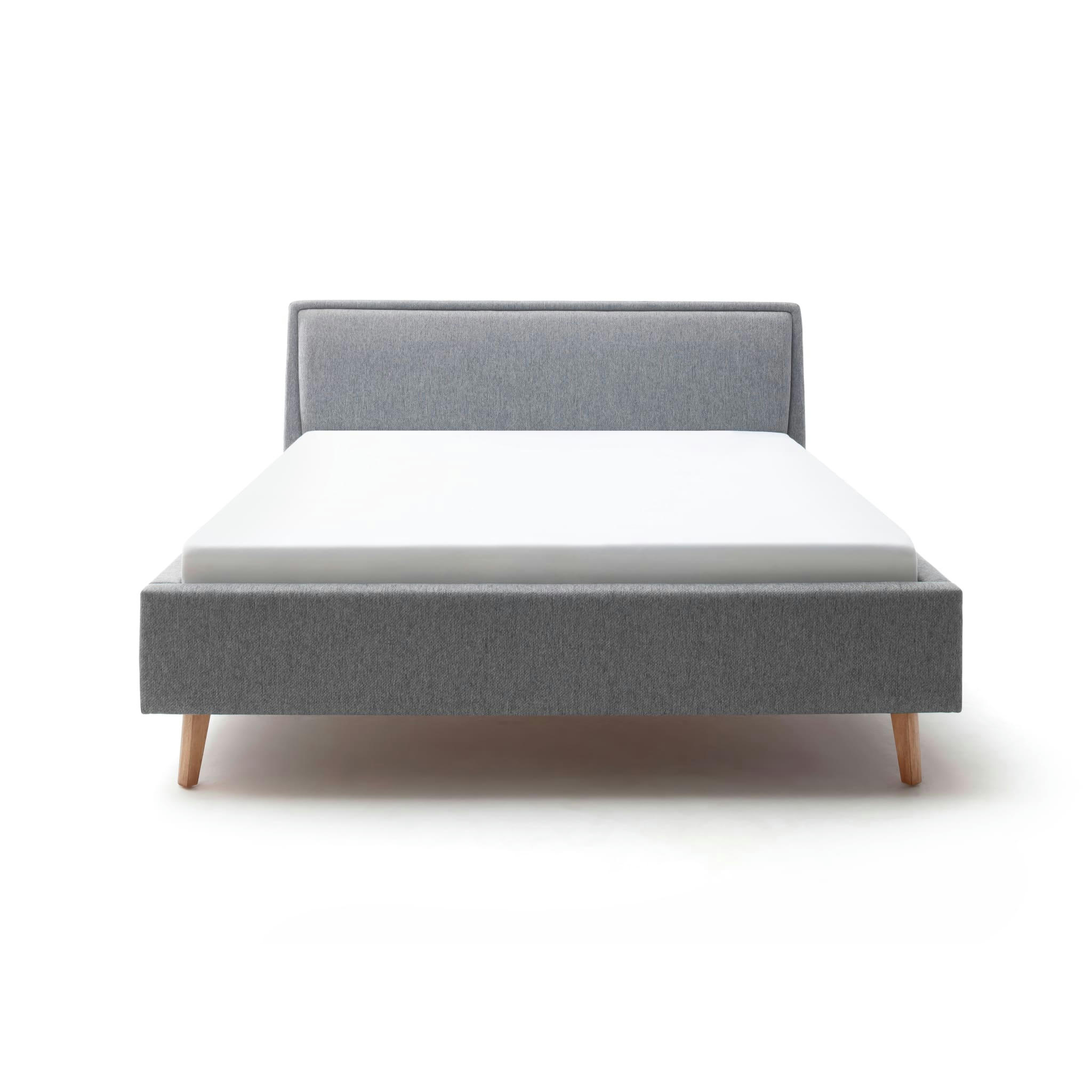 - Lit rembourré en tissu avec tête de lit lisse gris 140x200