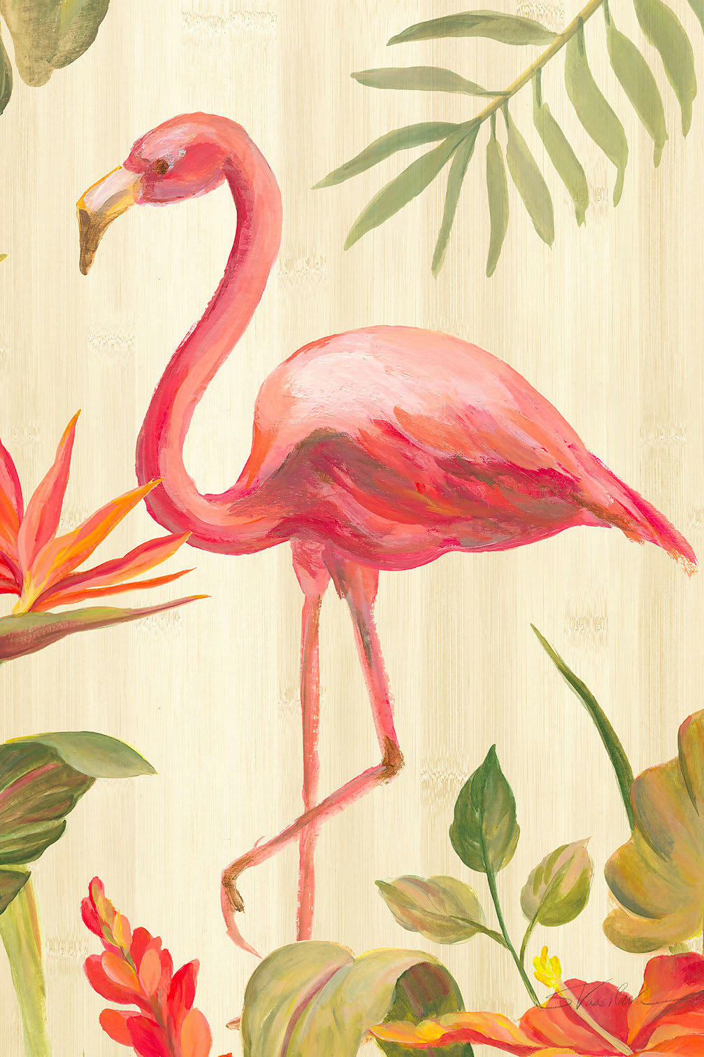 - Tableau Flamant rose tropical imprimé sur toile 80x120cm