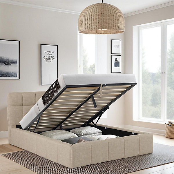 Lit coffre 140x190 cm ELIAS   sommier / Beige