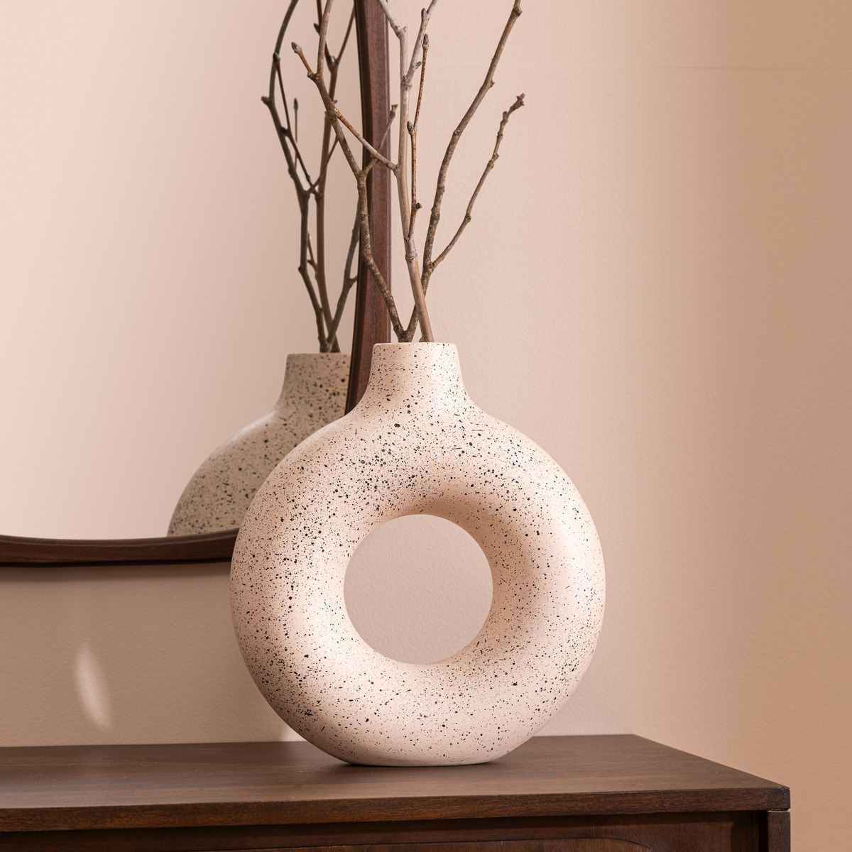 Ceramic vase "Florie" White & Black, H.25 cm