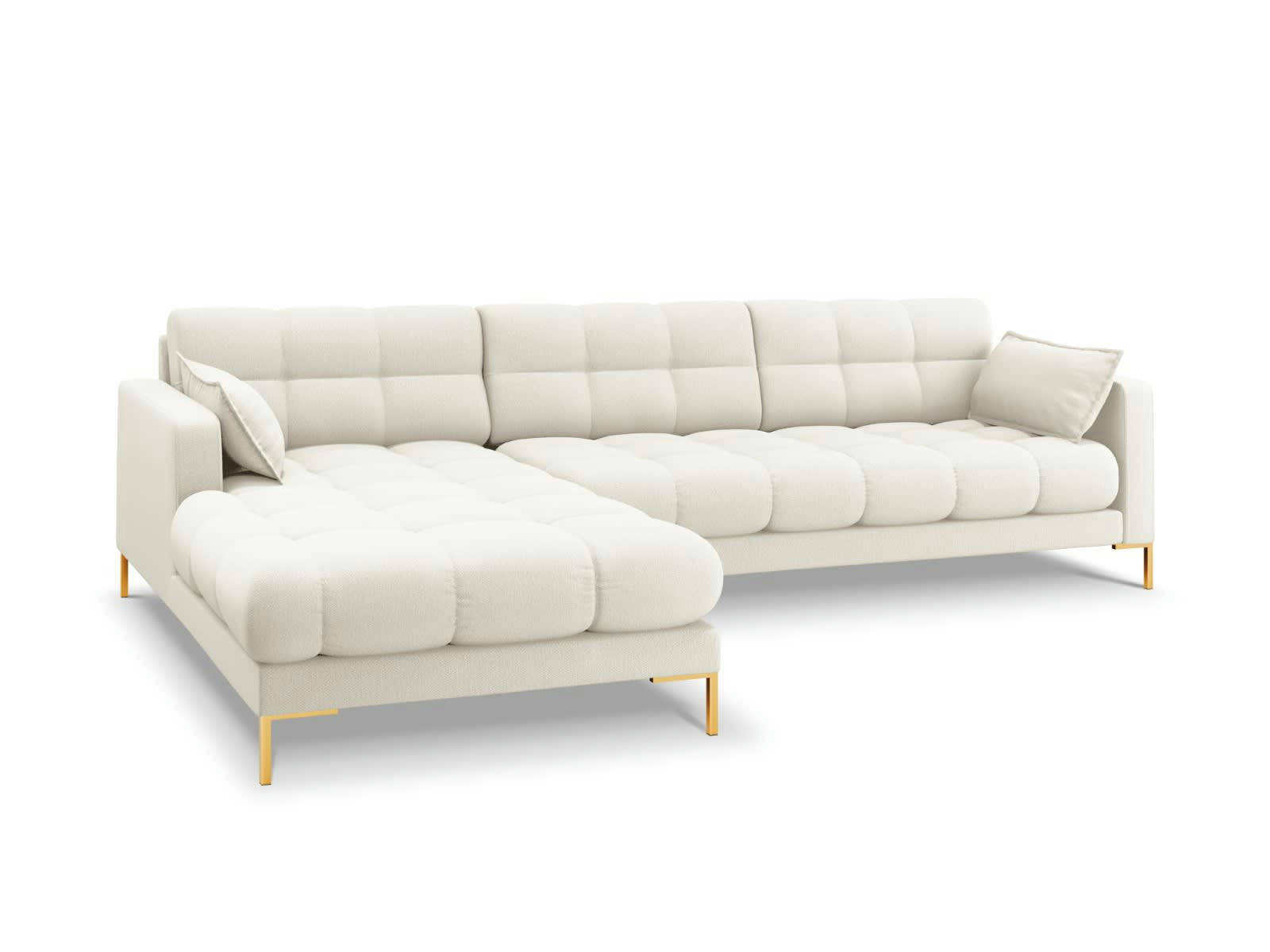 MAMAIA - Canapé d'angle gauche 5 places en tissu structurel beige clair