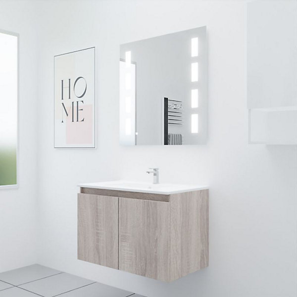 Meuble PROLINE 80 cm avec plan vasque et miroir Prestige- Bois- Plan vasque en Résine
