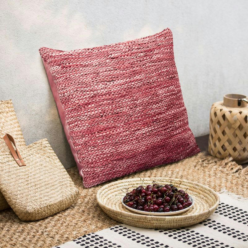 SKIN - Coussin en cuir tressé burgundy 70x70