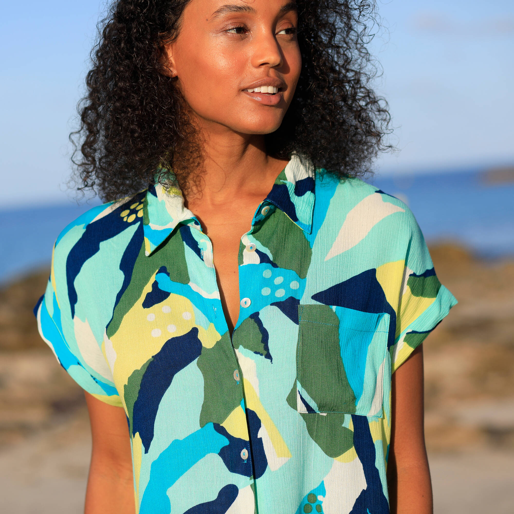 Robe de plage imprimée, crépon