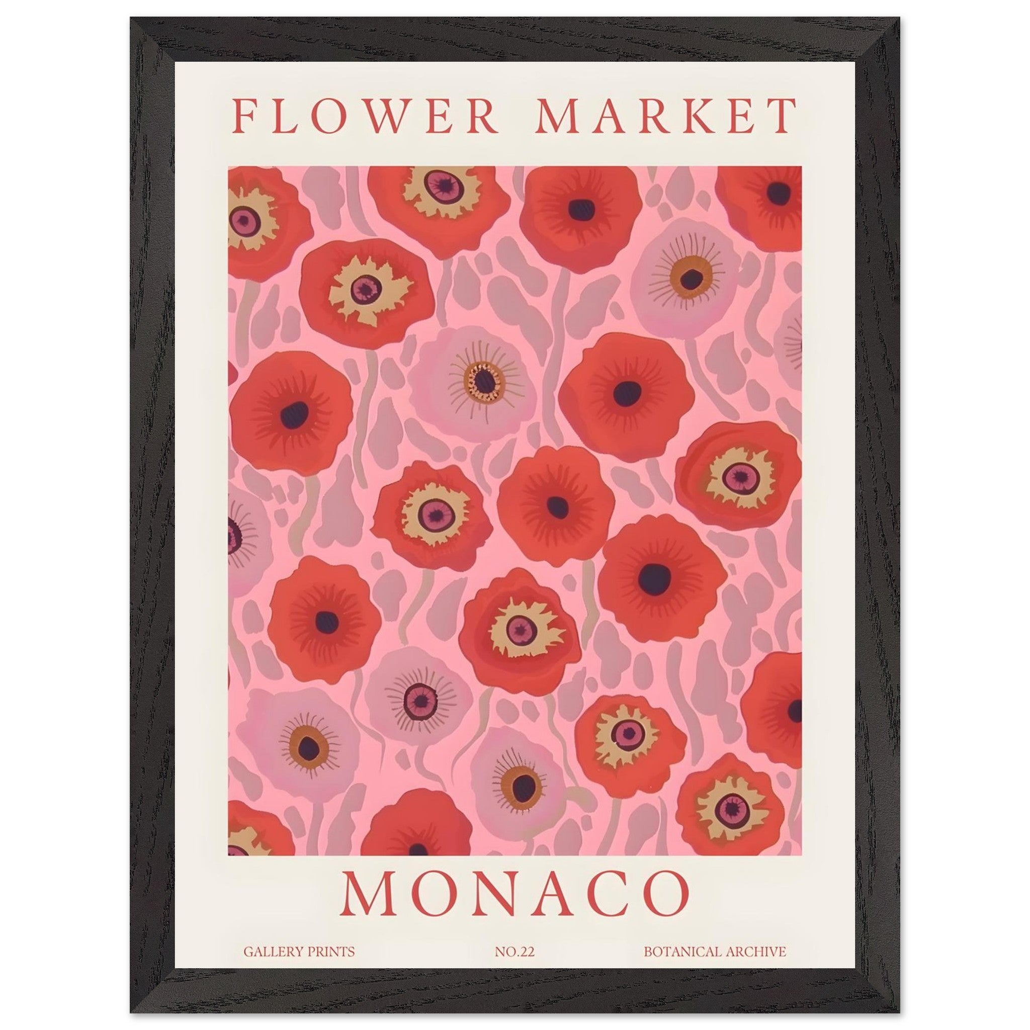 Artfulprints Poster met Lijst Flower market - Monaco  - 30x40 cm - Roze