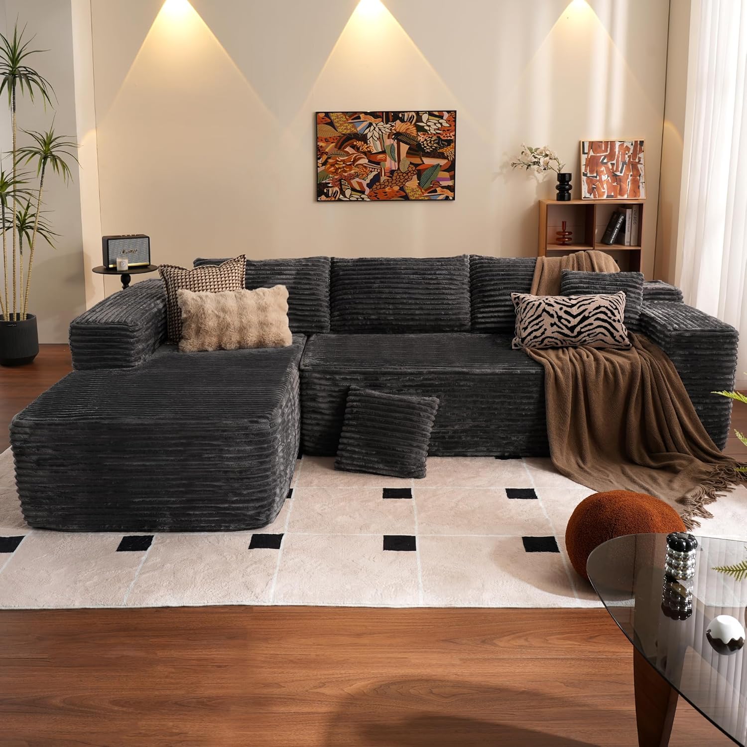 ovios 104 Cloud Sectional Couch with L-Shape Chaise,Modern Modular Sofa with Deep Seat, Upholstered Couches for Living Room Bedroom,No Assembly Required, Grey (Plush Corduroy Fabric)