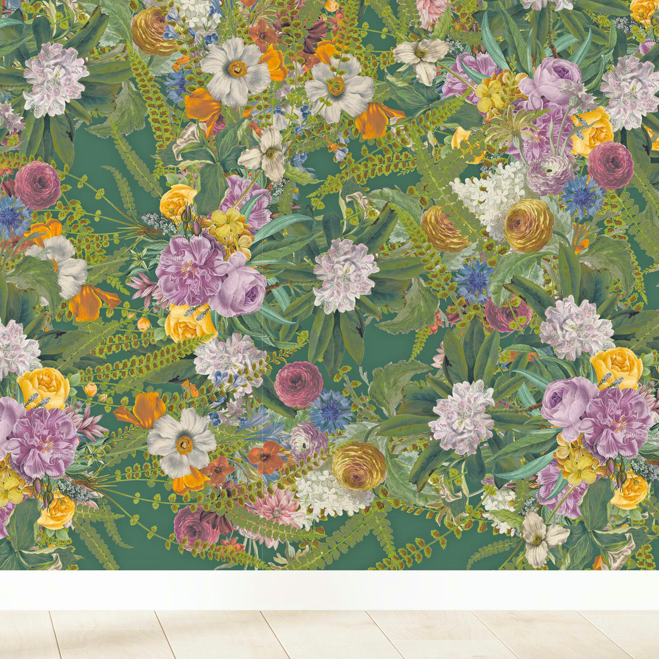 - Papier peint motifs fleuris blanc vert 255x260cm