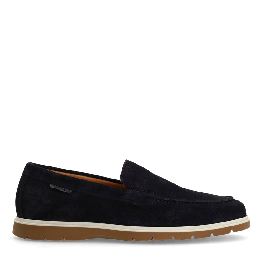Manfield Donkerblauwe suède loafers