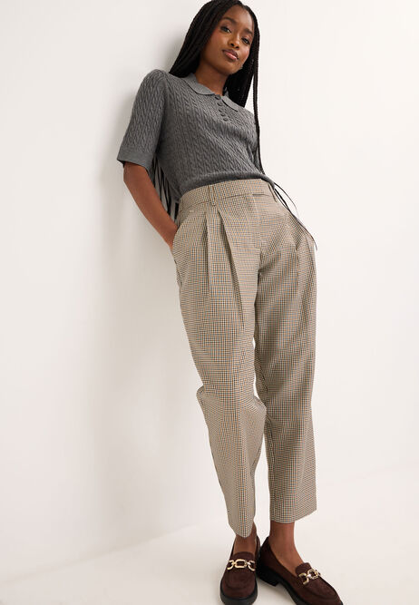 Womens Brown Check Tapered Leg Trousers