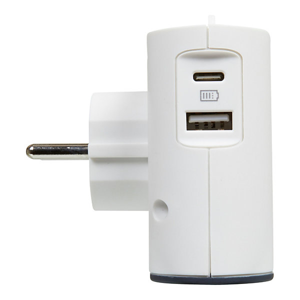 Multiprise 2 prises 2P   2 chargeurs USB-A et C Legrand blanc et gris