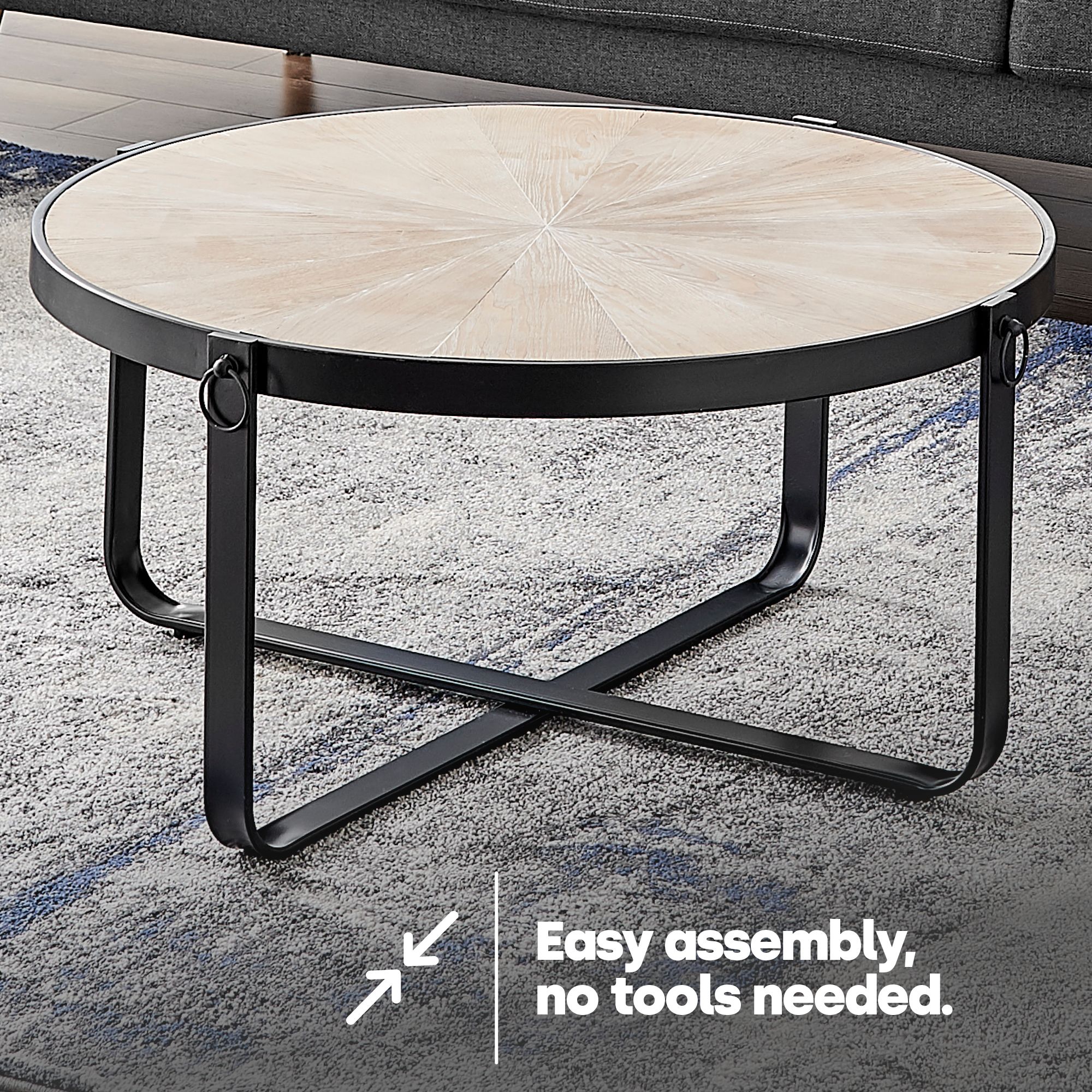 LIVIVO Kori Side & Coffee Scandi Style Rustic Metal Frame Table - Blonde Wood