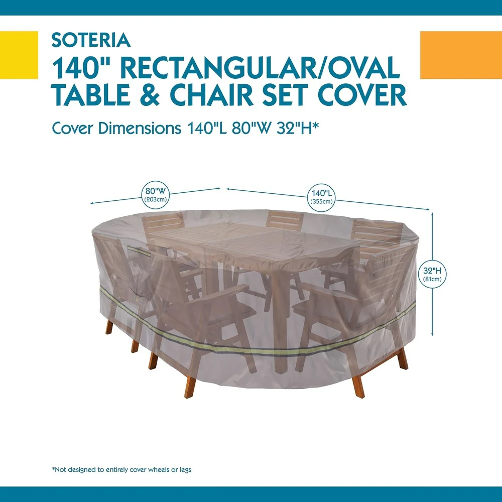 Duck Covers Soteria RainProof Rectangular/Oval Patio Table with Chairs Cover