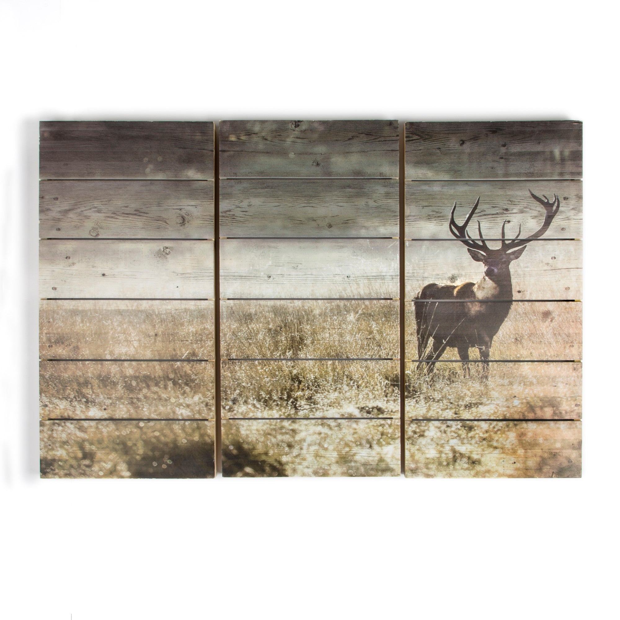 Art for the Home Print op Hout Set van 3 - Highland Hert - 60x90 cm