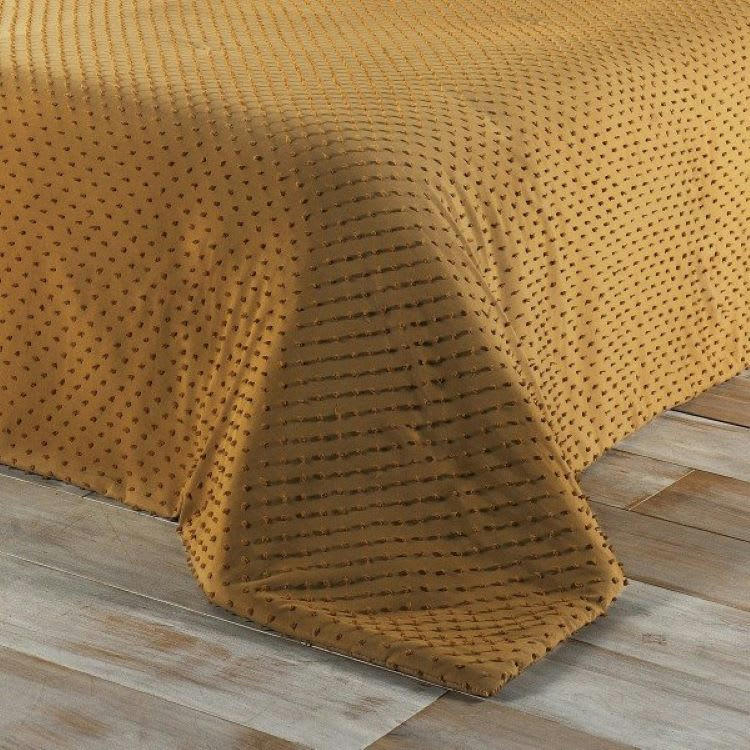 POMPON - Dessus de lit polyester moutarde 180x240cm