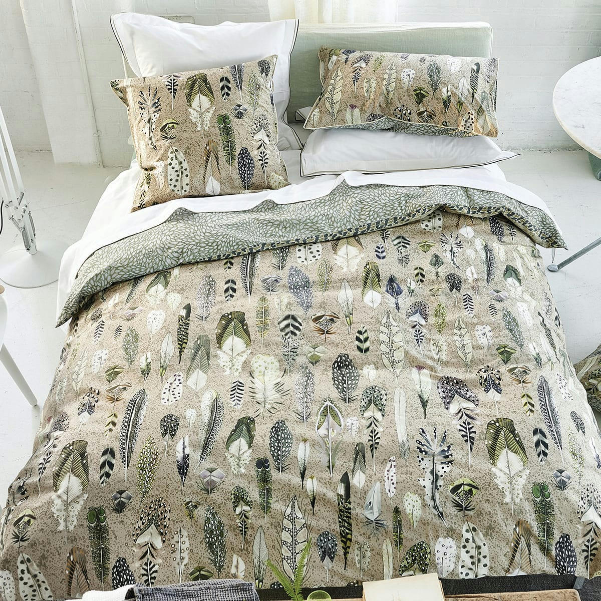 QUILL NATURAL - Housse de couette imprimée en coton beige 200x200