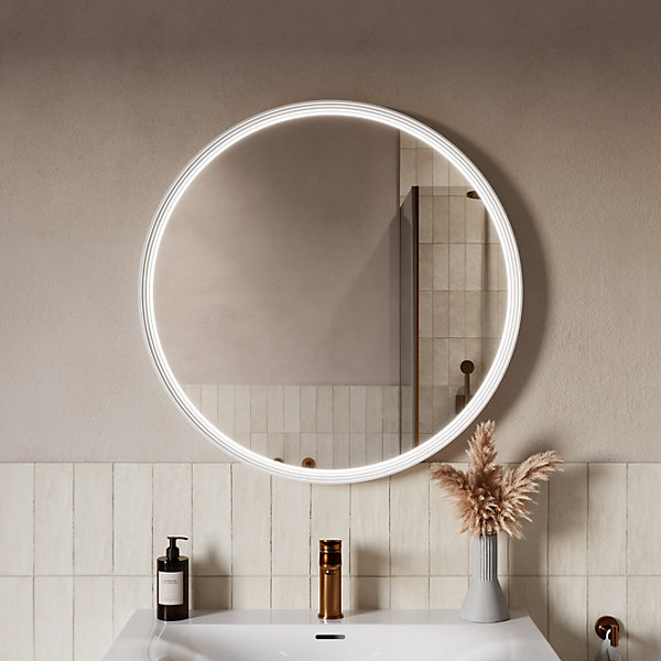 Miroir rond salle de bain éclairage LED 80cm cadre Blanc mat anti-buée, capteur de mouvement - BELDIVO