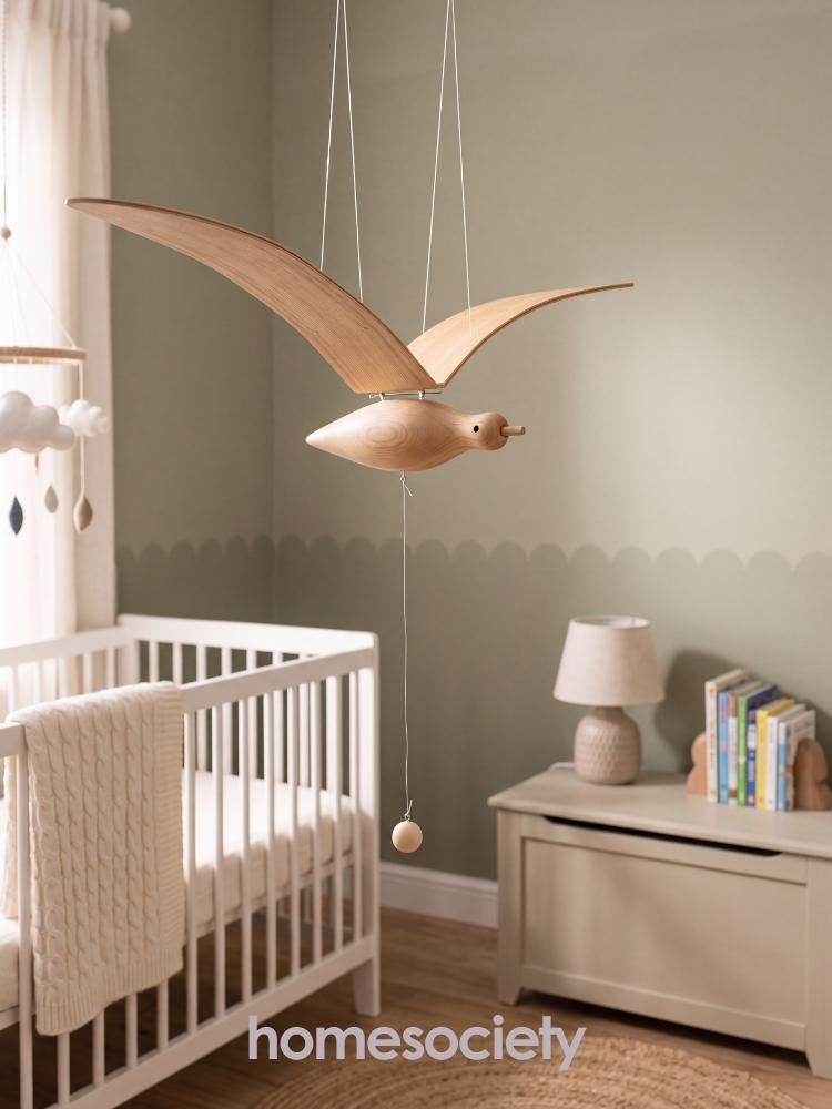Handcrafted Wooden Mobile Flying Bird | Flying Seagull Decor Nursery/Kids Room | Minimalist Coastal Playroom Art | Baby Shower Hanging Bird