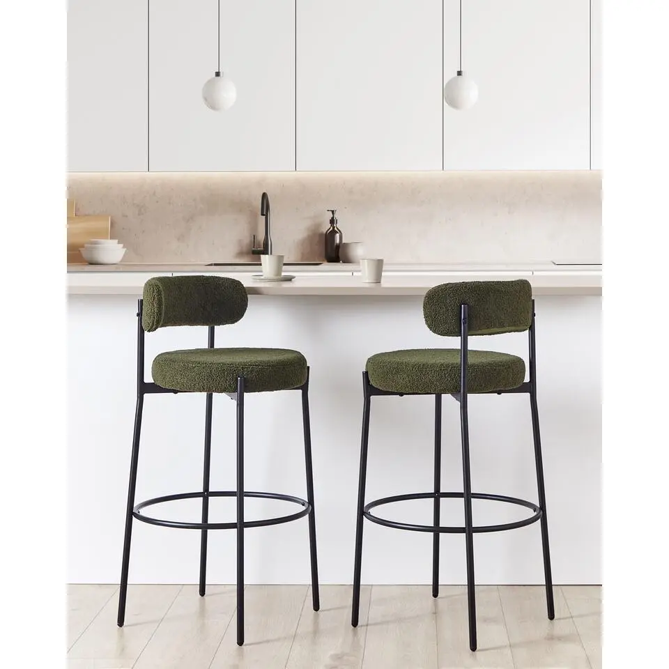 ALLISON - Barkruk set van 2 - Donkergroen - Boucl&eacute;