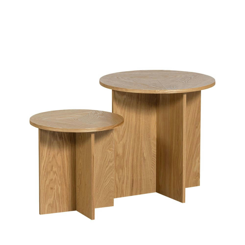 LINA - Lot de 2 tables d'appoint rondes en bois clair