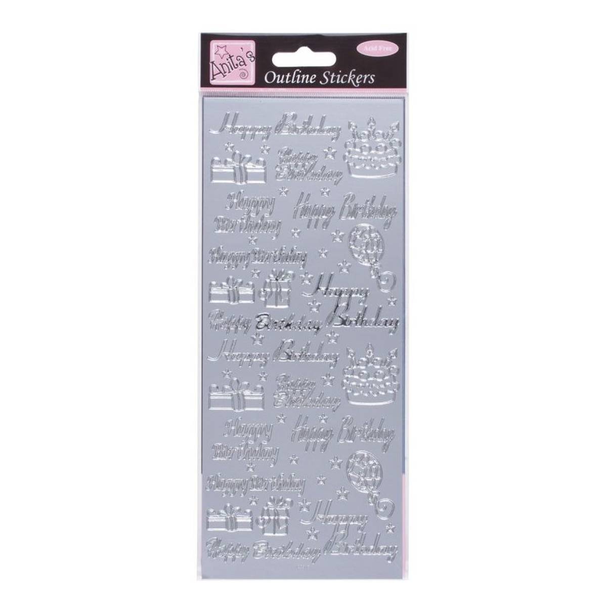 Anita's Silver Happy Birthday Outline Stickers