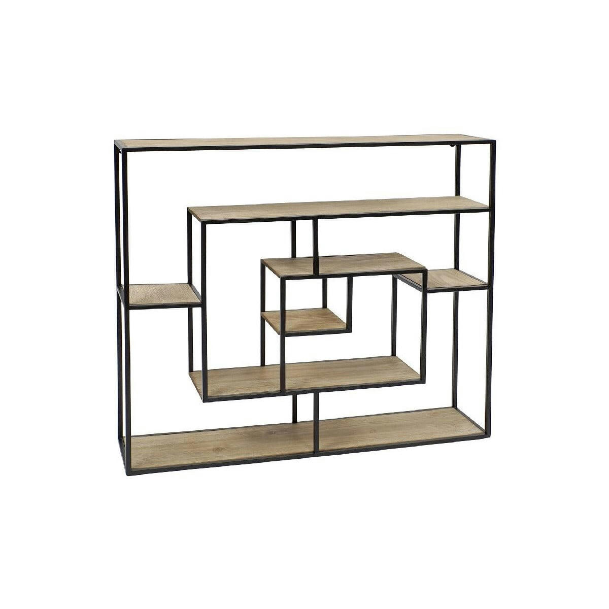 - Étagère murale en métal noir et 7 plateaux en bois 83x17x83cm