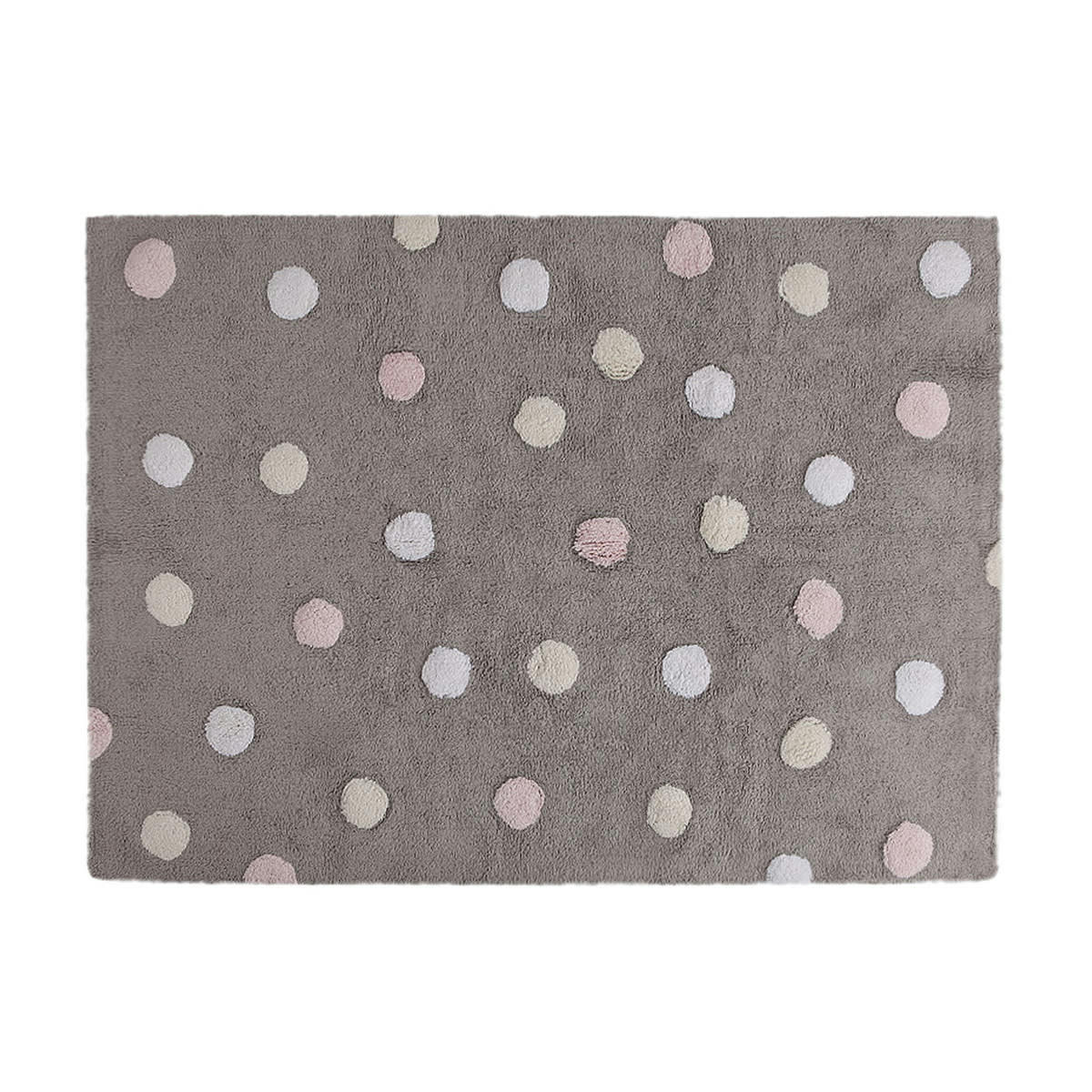 POIS - Tapis coton motif pois 3 couleurs gris-rose 120x160