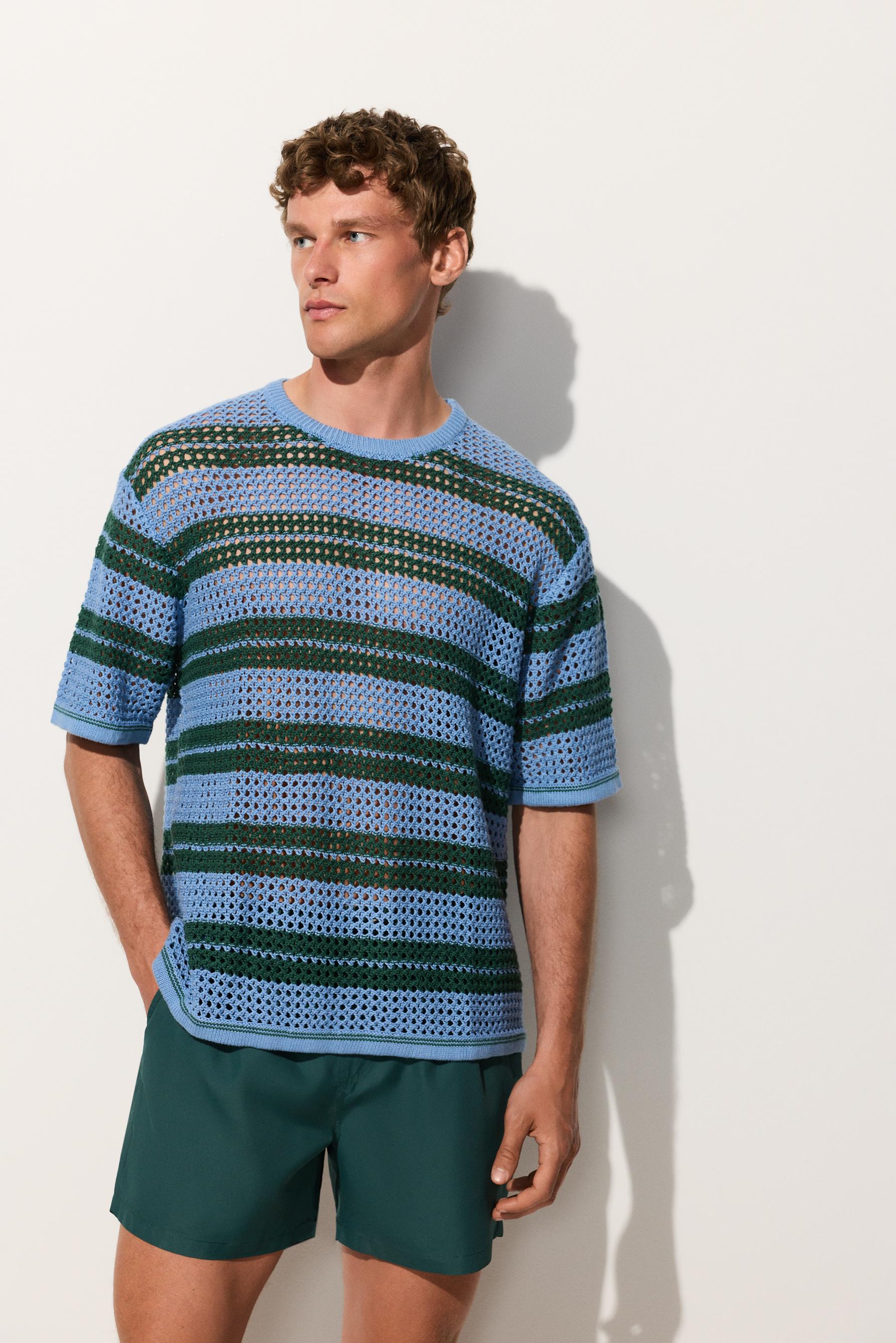Hombre | Camiseta rayas verdes punto calados