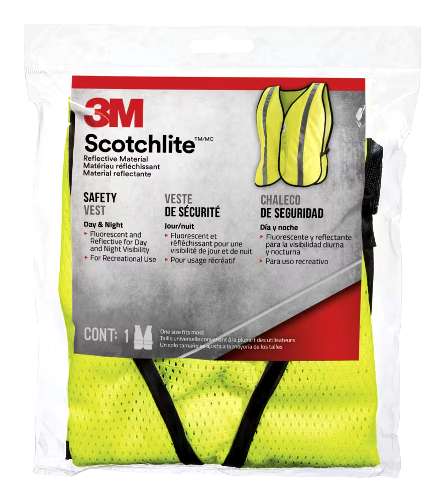 3M™ Recreational High-Visibility Reflective Safety Vest, One Size Fits All, Yellow