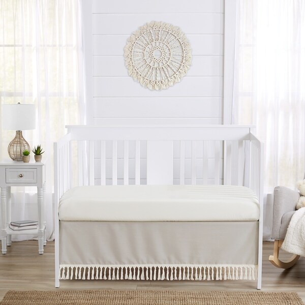 Boho Bohemian Boy Girl Crib Bed Skirt - Solid Taupe Beige Ivory Cream Linen Farmhouse Shabby Chic Fringe Gender Neutral Unisex