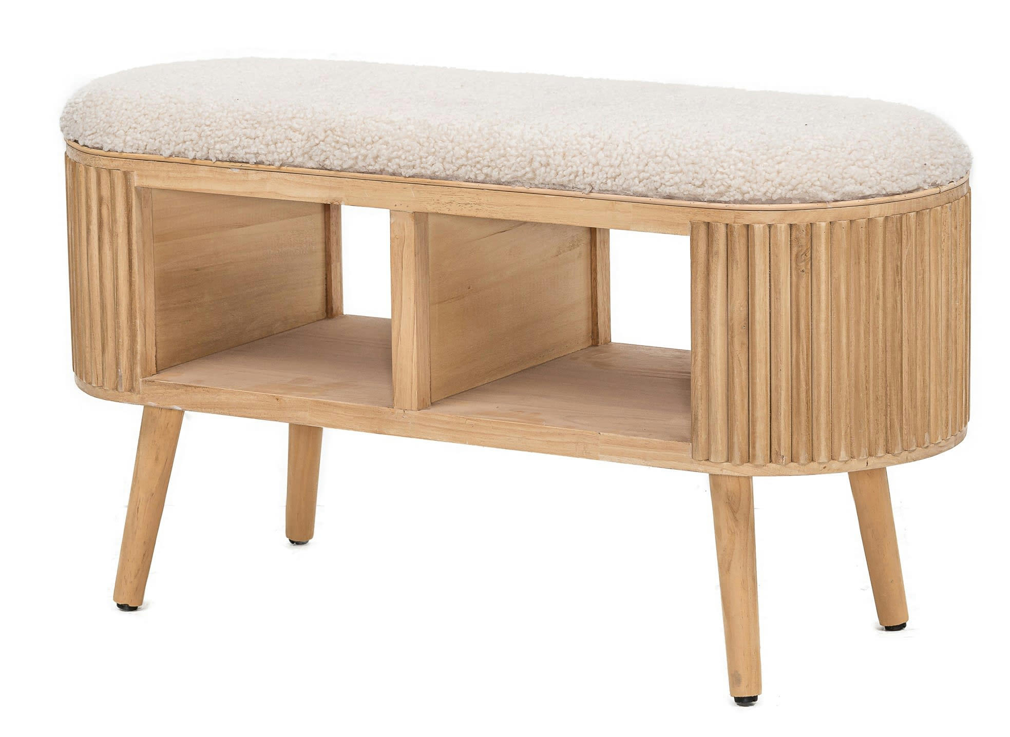 - Banc avec rangement en pin et bouclettes blanc