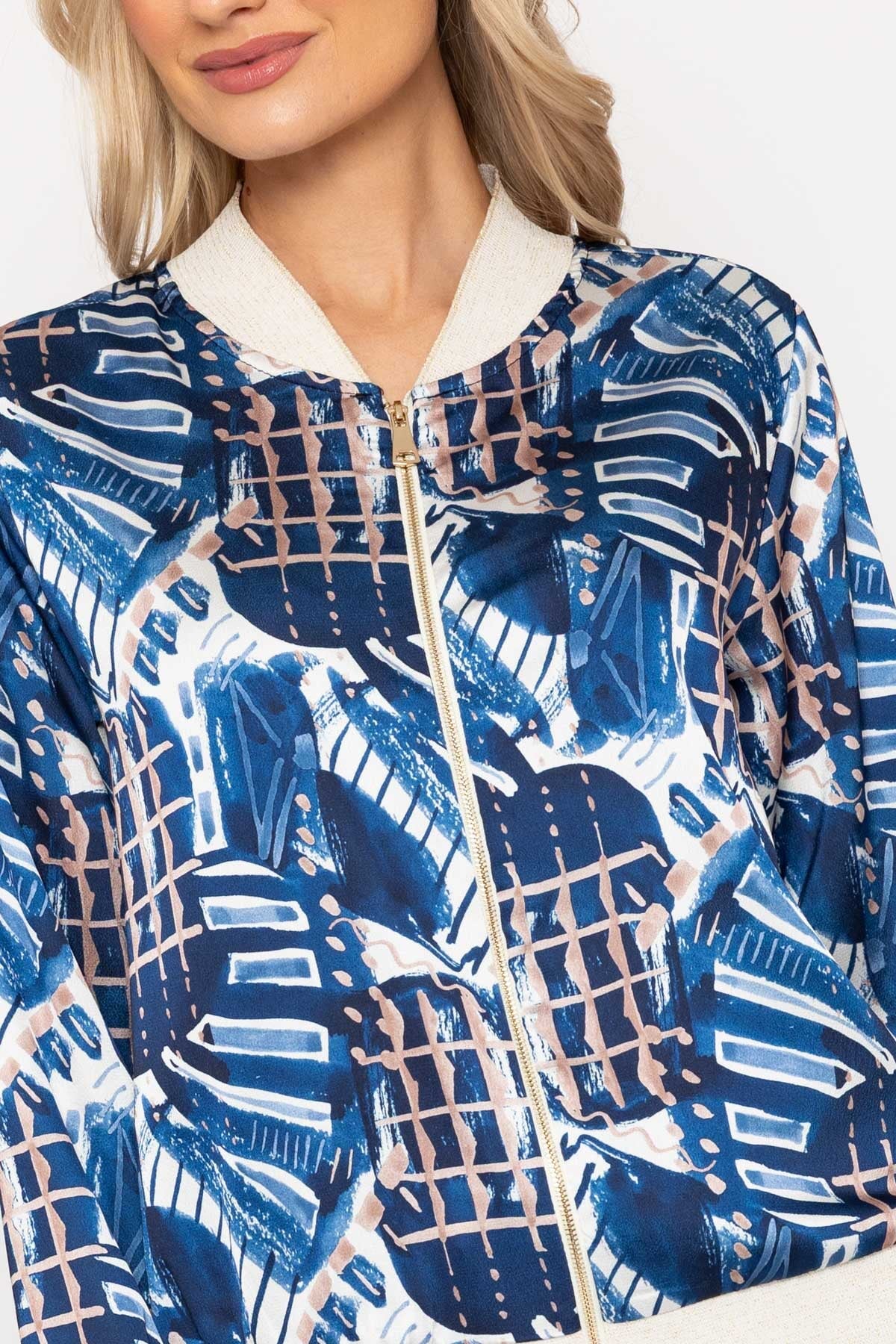 Navy Printed Bomber Jacket