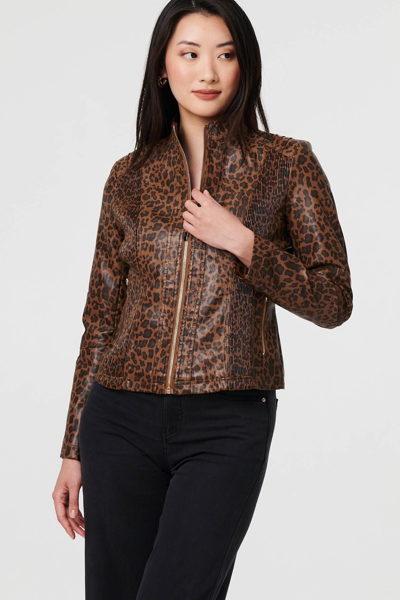 Izabel London Animal Print Faux Leather Jacket