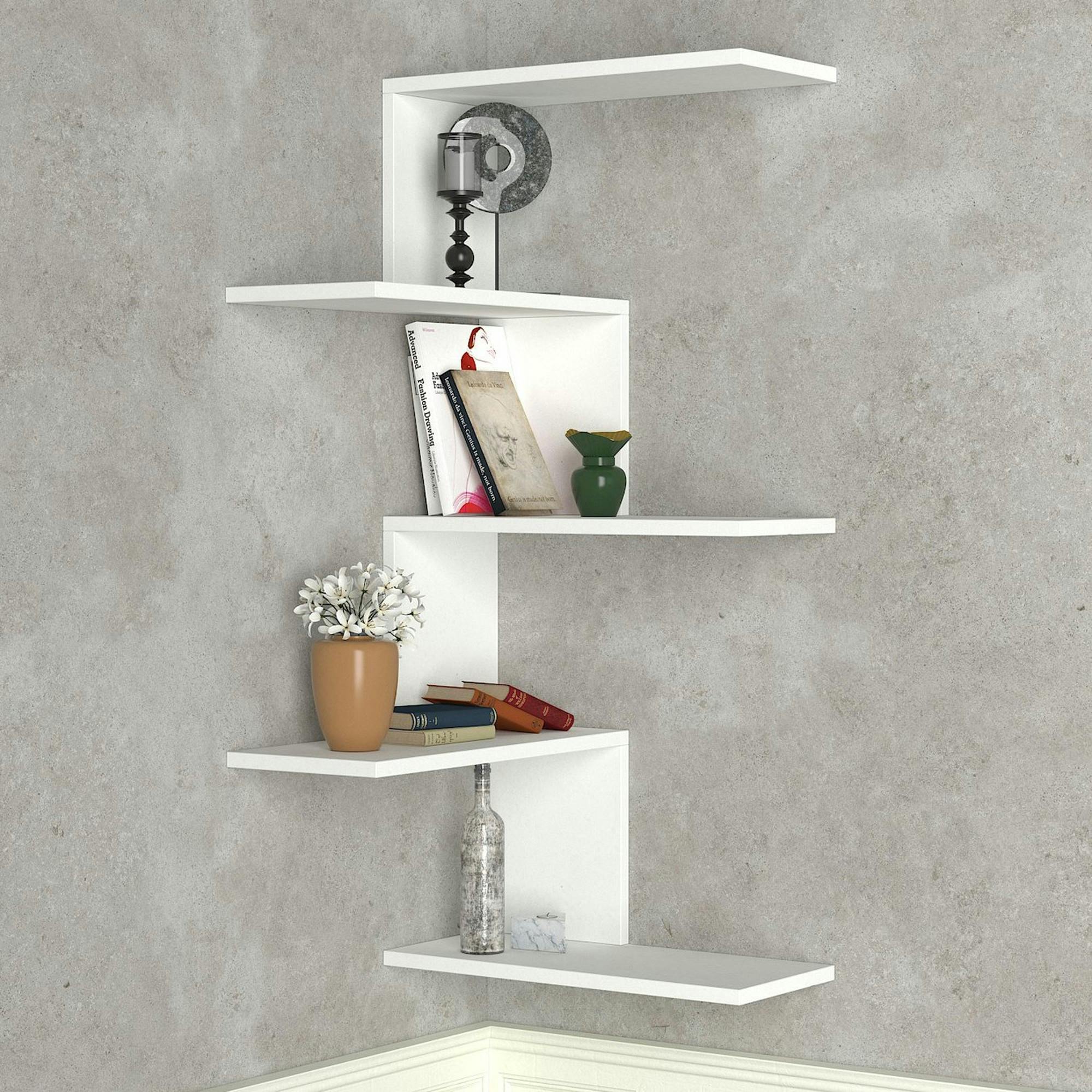 Etagère murale d'angle blanche, design MARFA