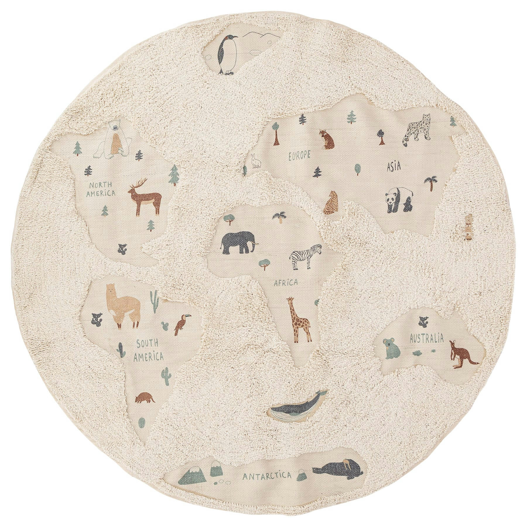 WORLD MAP - Tapis enfant lavable en coton beige 140x140