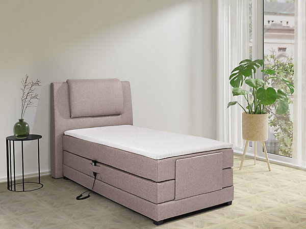 Ensemble complet boxspring tête de lit   sommiers relaxation électrique   matelas   surmatelas - 100 x 200 cm - Tissu - Beige -