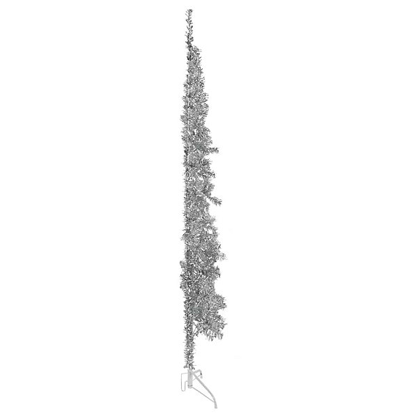 Demi sapin de Noël artificiel mince avec support Argenté 240 cm vidaXL